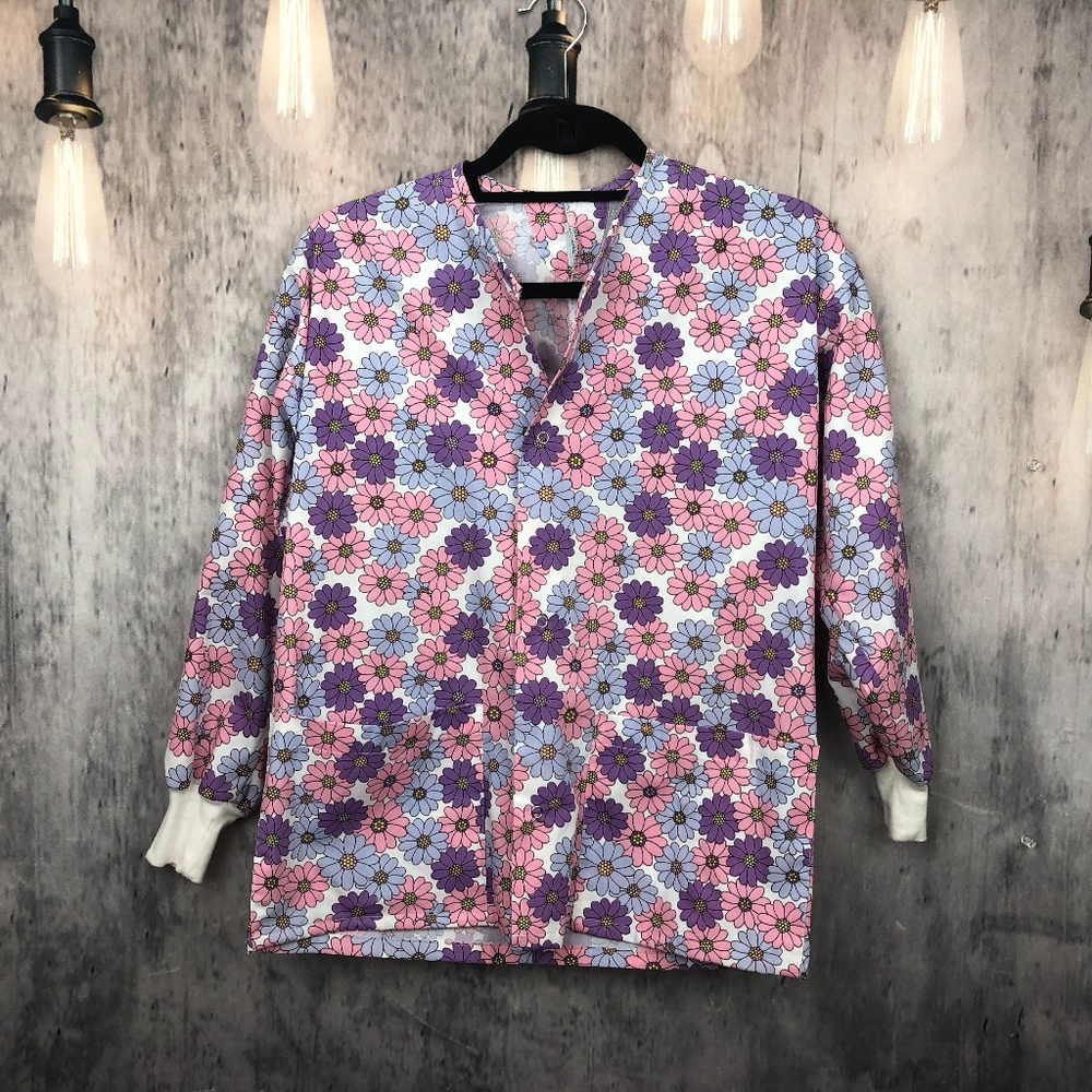 Floral Long Sleeve Medical Womens Scrub Top Small